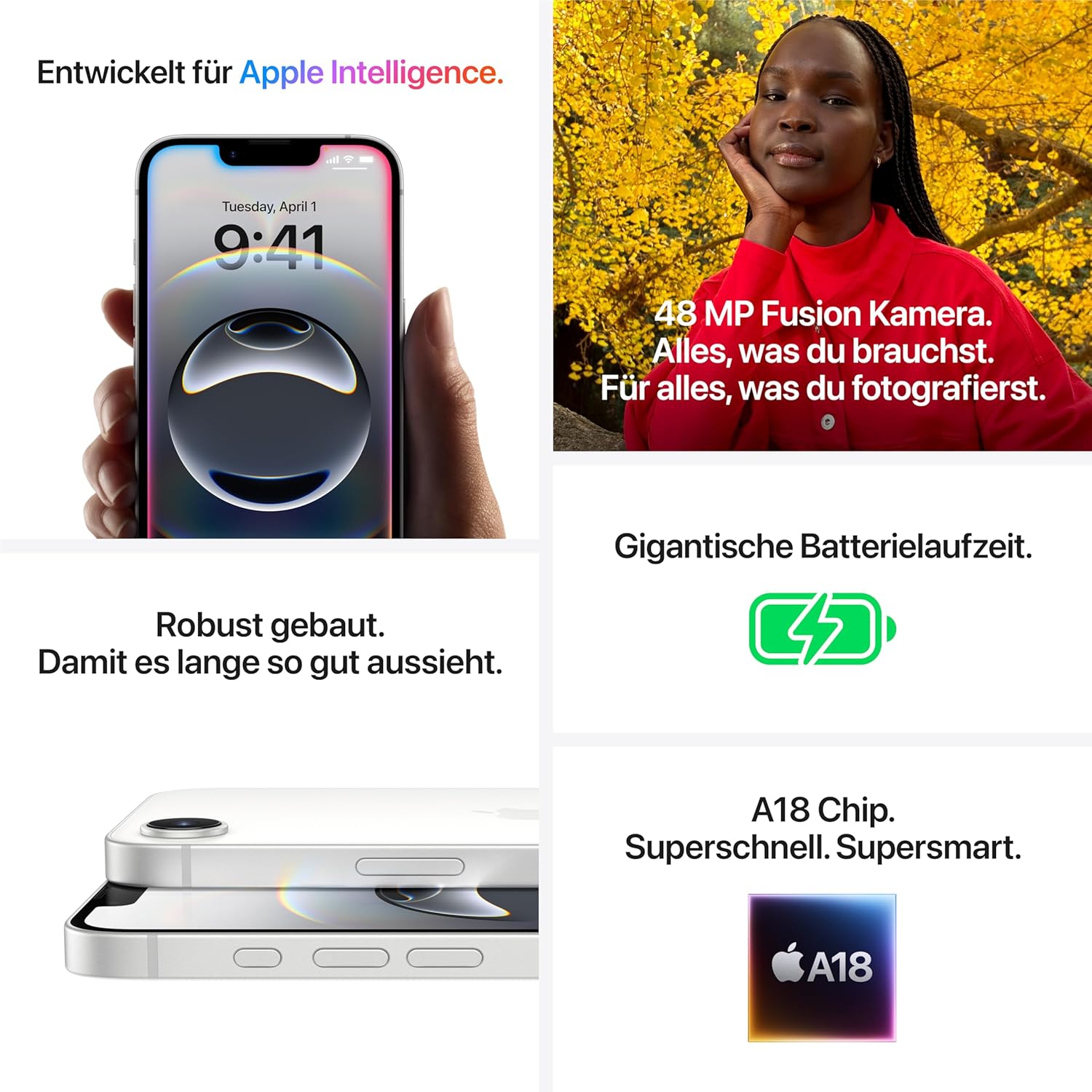 Apple iPhone 16e 128GB: Designed for Apple Intelligence, A18 Chip, Gigantic Battery Life, 48 MP Fusion Camera, 6.1 Inch Super Retina XDR Display, White