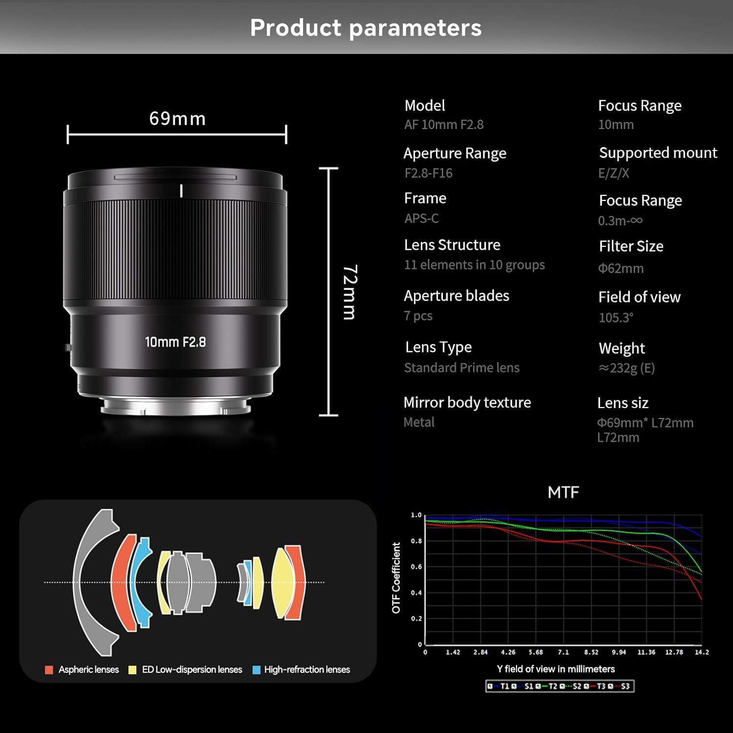 7artisans AF 10mm F2.8 Monture FX Auto Focus Camera Lens 105.3° 232g APS-C AF/MF Fixed Ultra Large Angle Lens for Fujifilm FX Monture XT2 XT20 XE3 XT1 X-T2