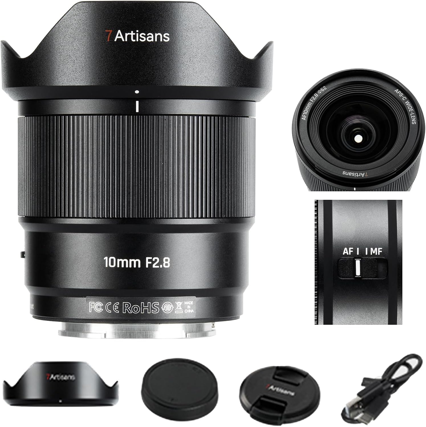 7artisans AF 10mm F2.8 Monture FX Auto Focus Camera Lens 105.3° 232g APS-C AF/MF Fixed Ultra Large Angle Lens for Fujifilm FX Monture XT2 XT20 XE3 XT1 X-T2