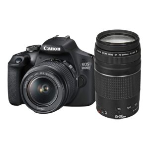 Canon EOS 2000D single lens reflex camera (24.1 MP, DIGIC 4+, 7.5 cm (3.0 inch) LCD, Full-HD, WIFI, APS-C CMOS sensor) including lenses EF-S 18-55mm F3.
