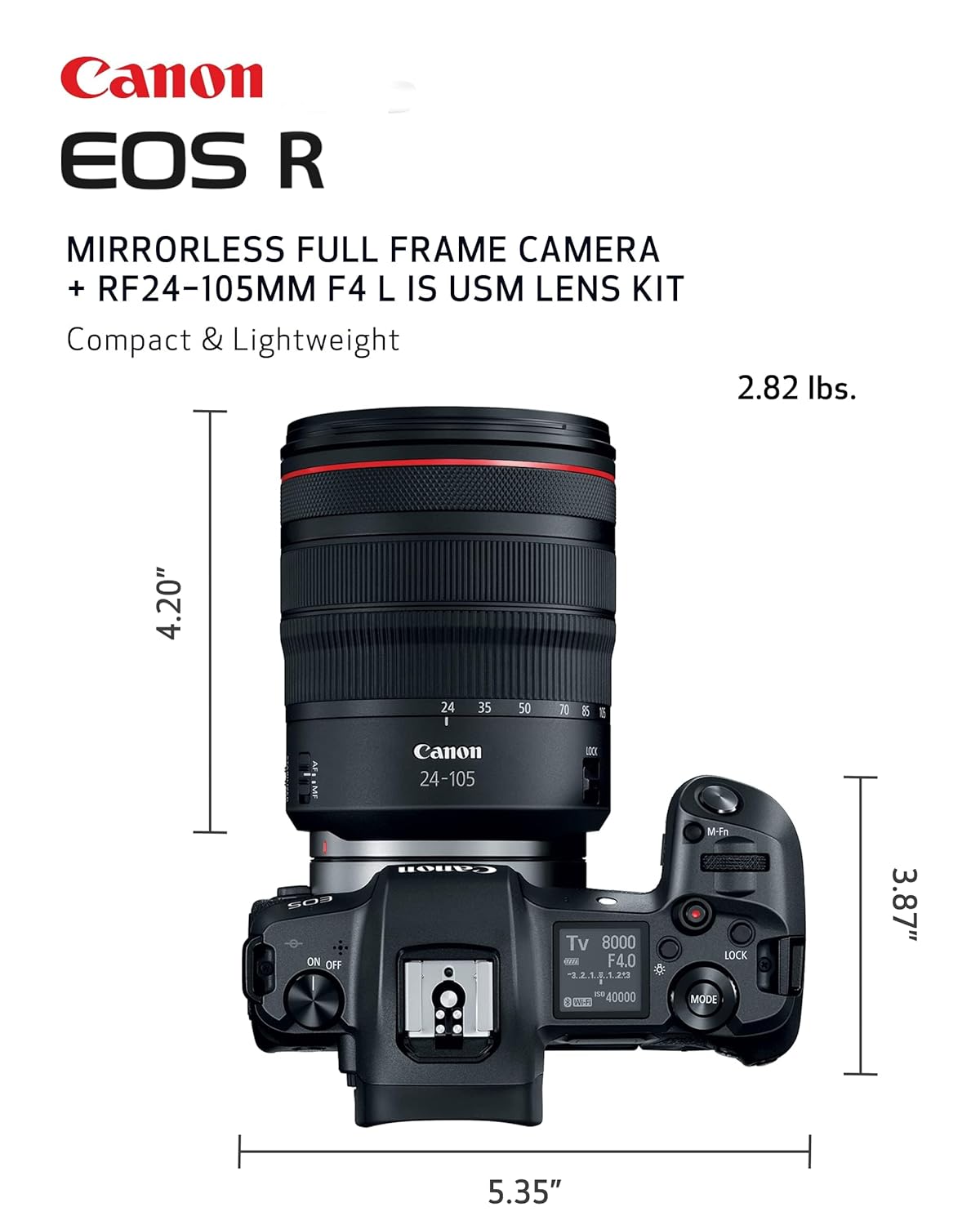 Canon EOS R Kit RF 24-105 mm F4-7.1 IS USM Black Digital Camera Mirrorless with 30.3 Megapixel Full Screen CMOS Sensor and 80 AF Points