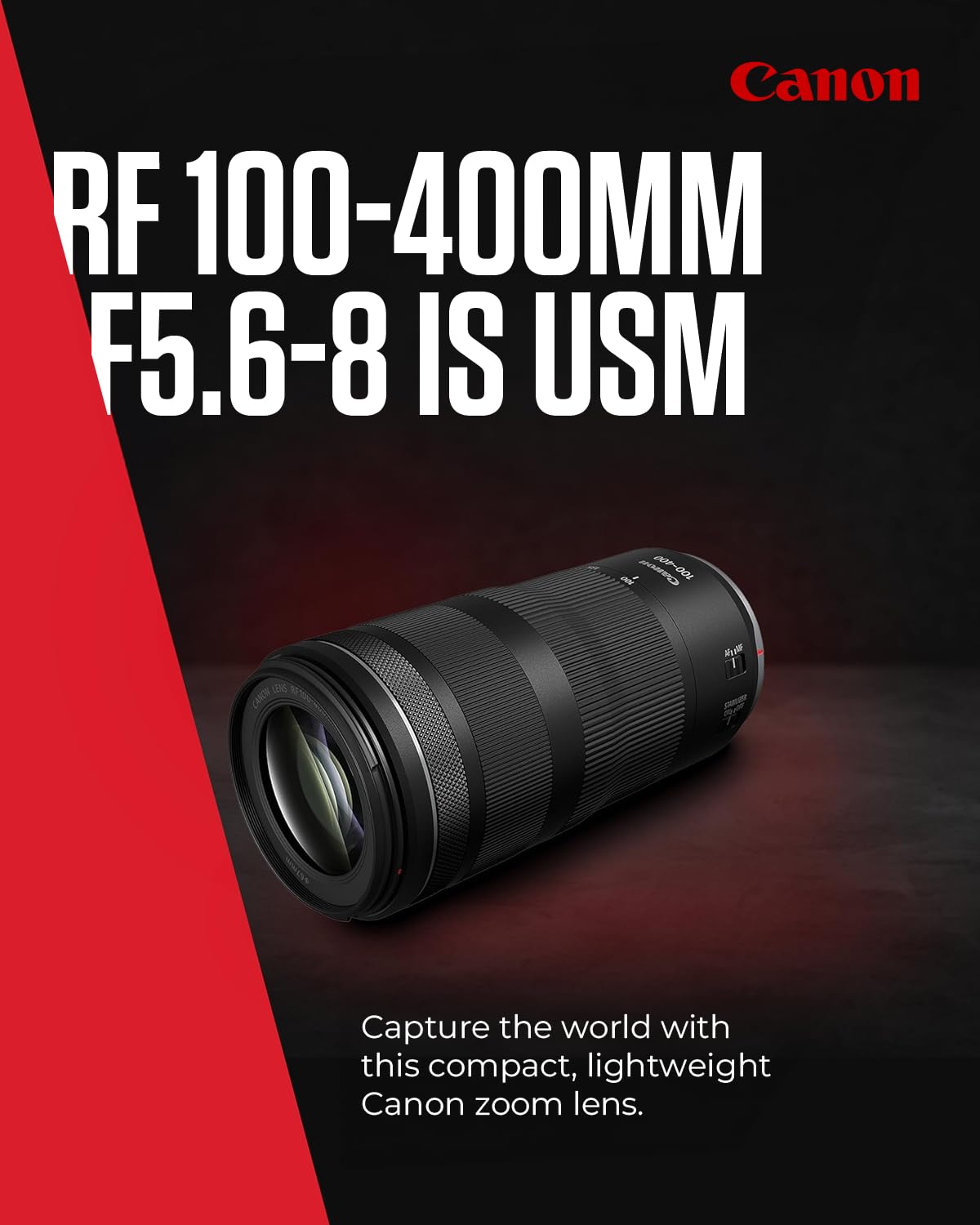 Canon RF Lens 100-400 mm F5.6-8 IS USM - Telephoto Zoom with 5.5 Level Image Stabiliser for Sports & Nature Compatible with EOS R System
