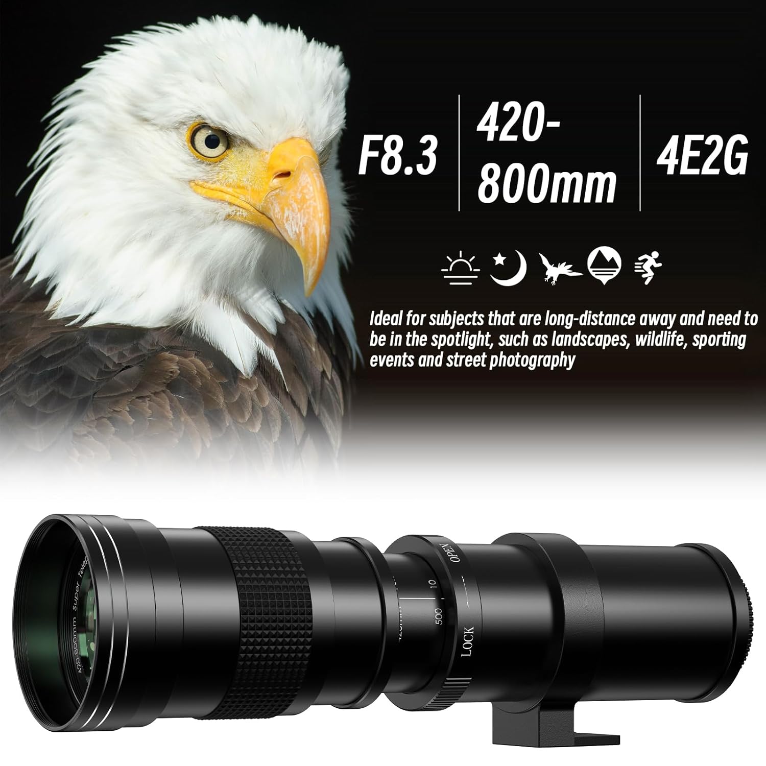 Lightdow 420-800mm f/8.3-16 Telephoto Lens for Canon EF Lens, Manual Telephoto Zoom Lens with T-Ring for Canon EOS Rebel SL2 SL1 T8i T7 T6 850D 800D 4000D 2000D 90D 80D 77D 70D...