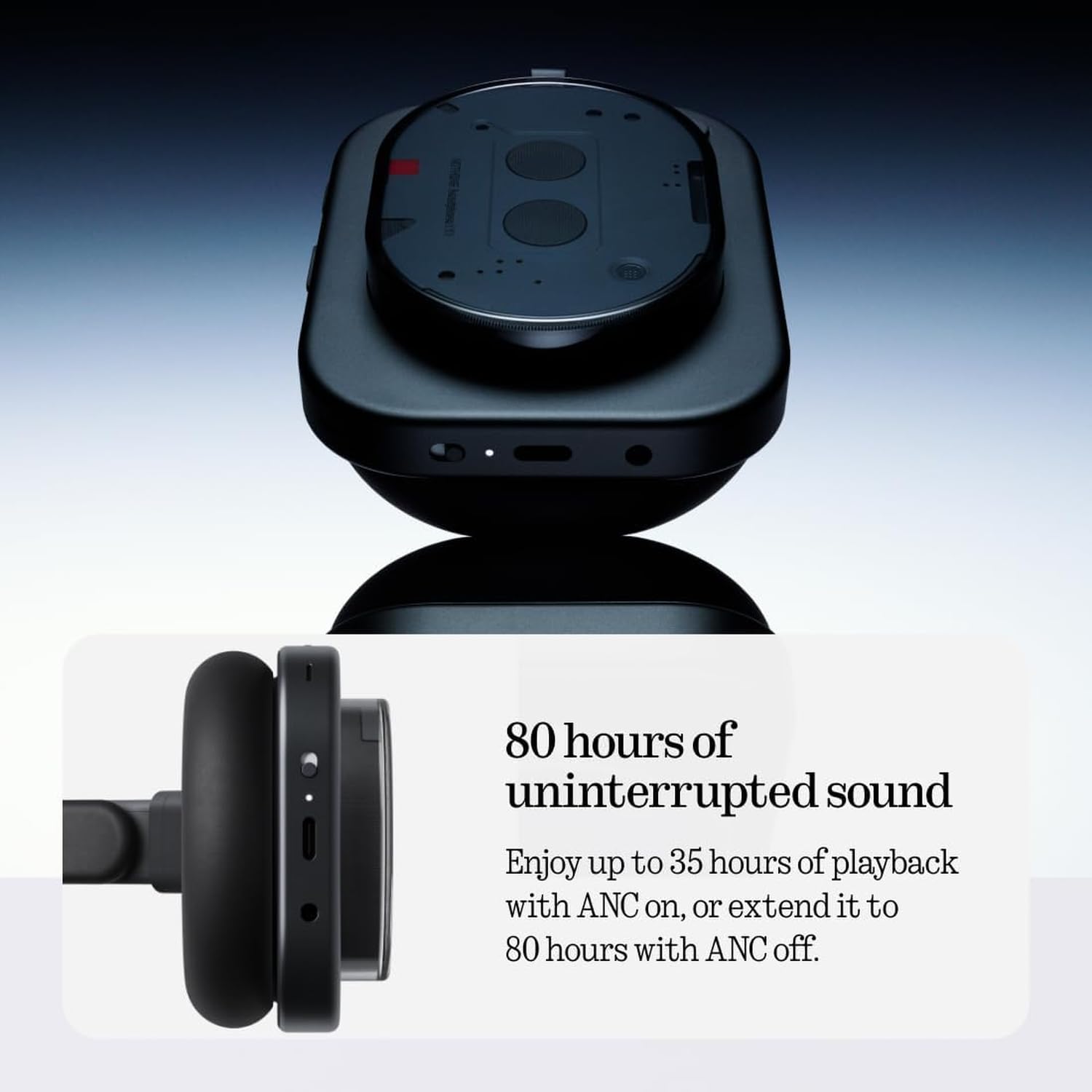 Nothing Headphone (1) Wireless Over-Ear Headphones with ANC, Up to 80h Battery Life, Hi-Res, Room Sound, Waterproof - Black
