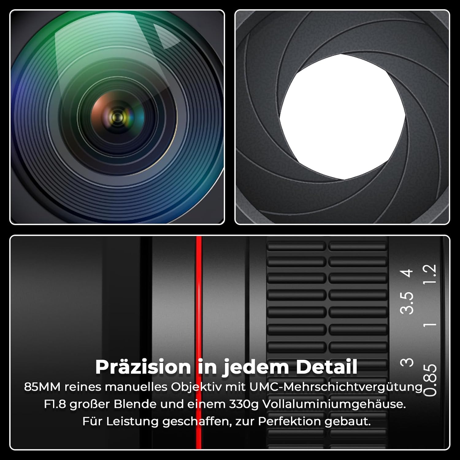 'Prime Tdow 85 mm f/1.8 Medium Telephoto Portrait Manual Focus Lens for Canon EOS DSLRs