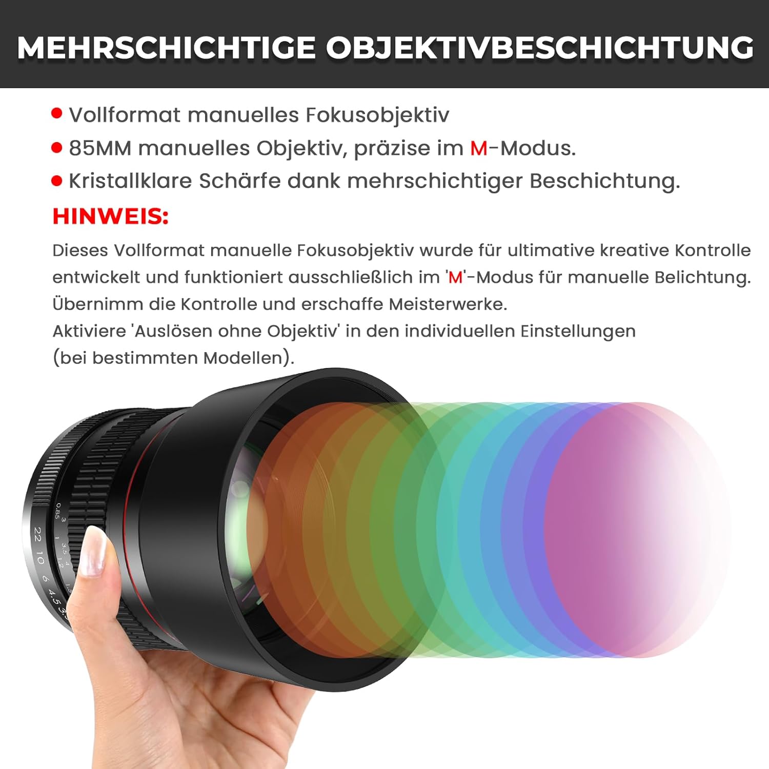 'Prime Tdow 85 mm f/1.8 Medium Telephoto Portrait Manual Focus Lens for Canon EOS DSLRs
