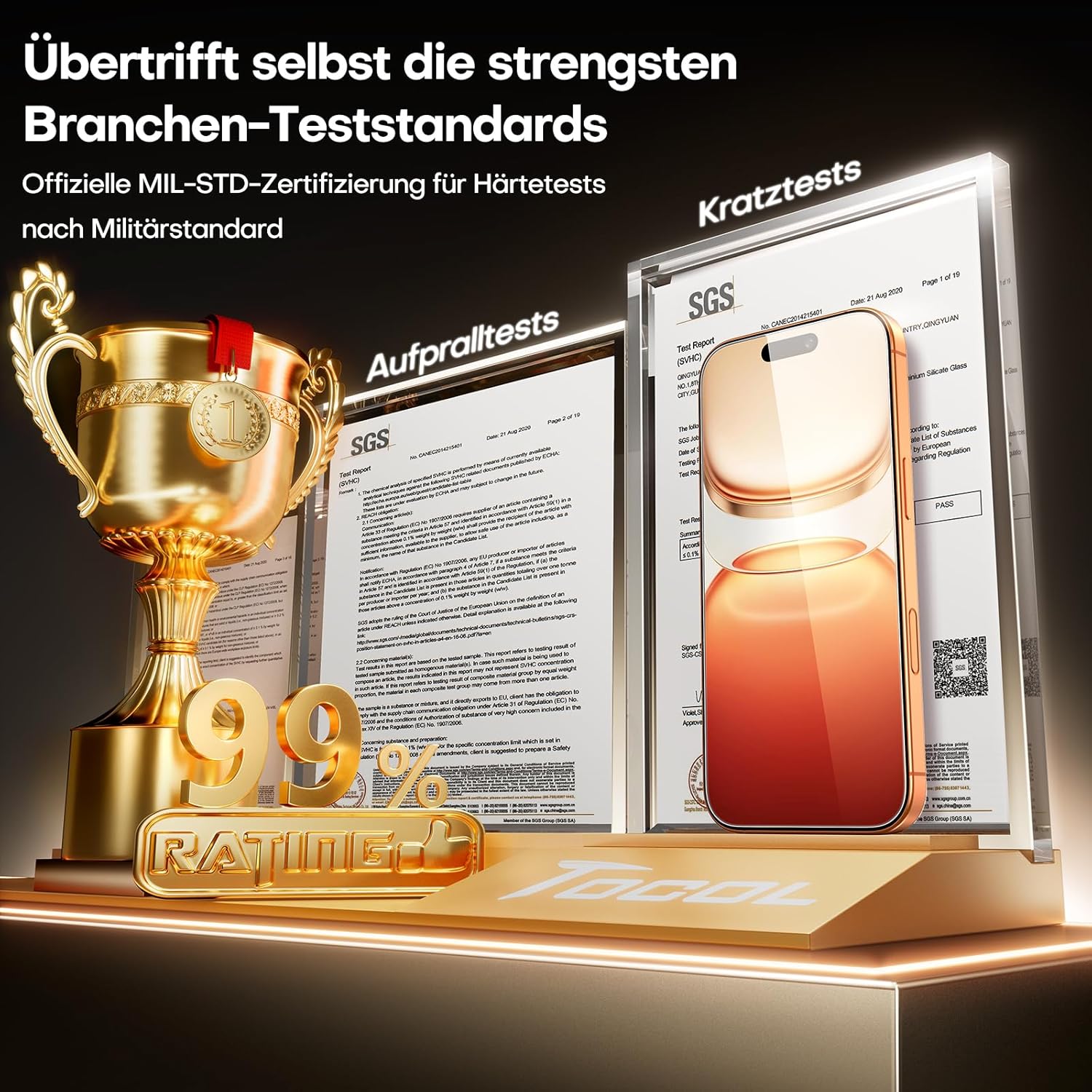 TOCOL für iPhone 17 Pro für Panzerglas 6,3 Zoll, Full Screen Automatische Installation 9H Folie Stoßfest Kratzfest Anti-Fingerabdruck Anti-Bläschen, Kompatibel mit Hülle, 2 Stück