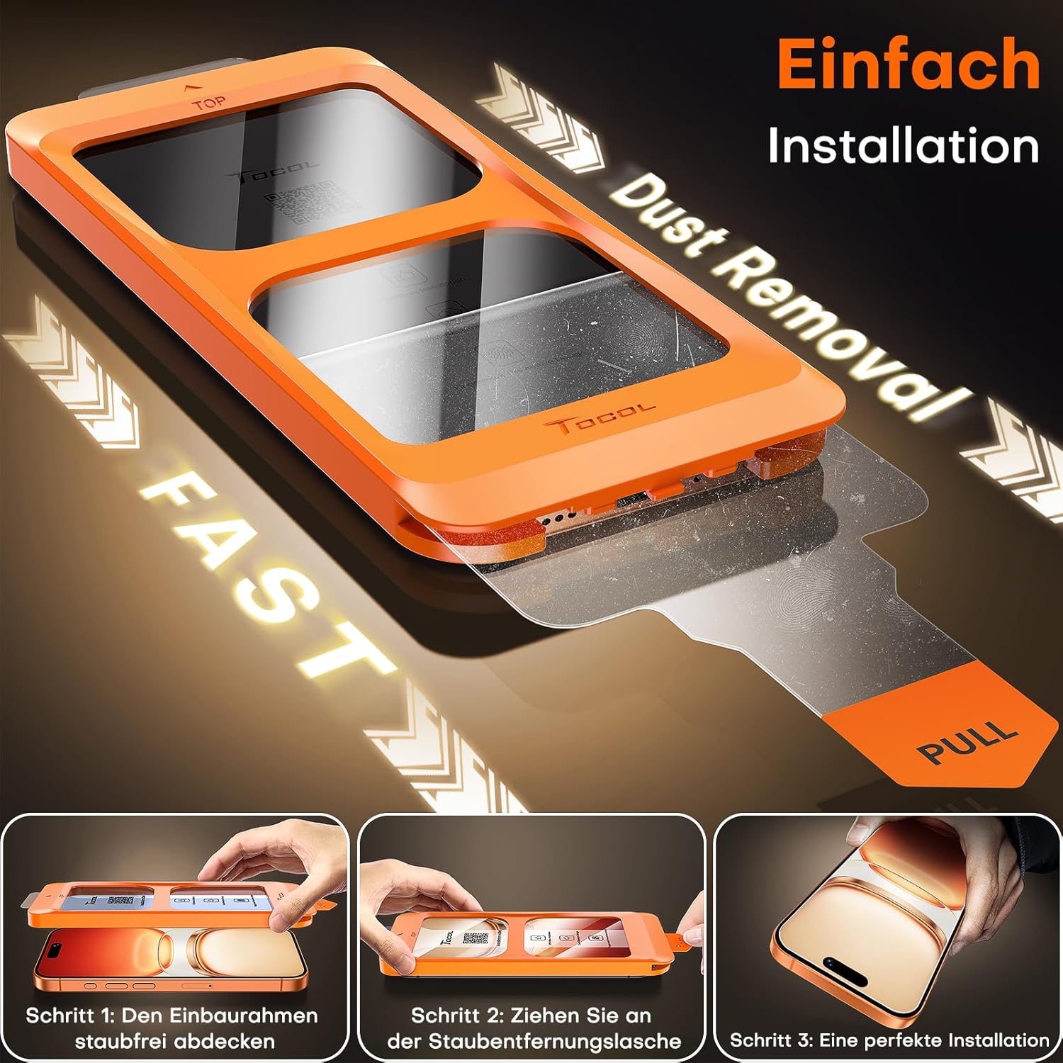 TOCOL für iPhone 17 Pro für Panzerglas 6,3 Zoll, Full Screen Automatische Installation 9H Folie Stoßfest Kratzfest Anti-Fingerabdruck Anti-Bläschen, Kompatibel mit Hülle, 2 Stück