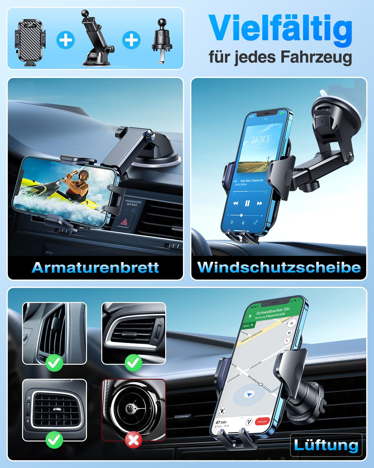 VANMASS 2026【Militär-Klasse】Handyhalterung Auto Upgrade【Stärkste Saugnapf & Lüftungshaken】4 in 1 Handy Halterung Auto 360° Drehbar Handyhalter Auto Armaturenbrett Scheibe Wand...